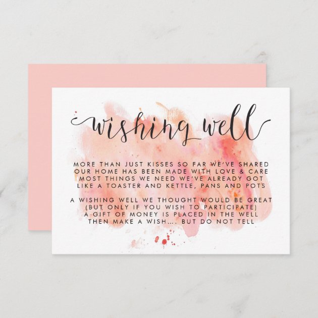 Pink Watercolor Background Wishing Well Wedding Enclosure Card
