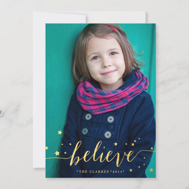 Gold Believe Handwriting | Holiday Photo Card