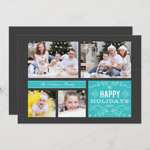 Retro Multi Photo Happy Holidays Card