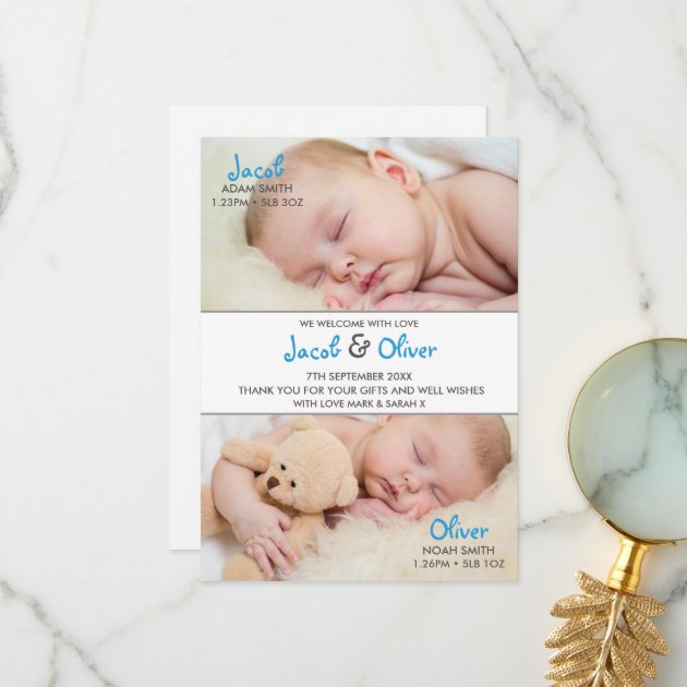Twins Birth Announcement/thank You Card