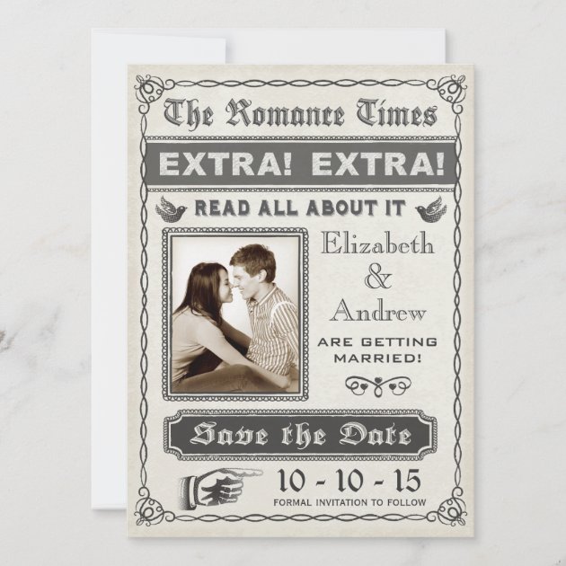 Vintage Newspaper Save the Date Invitation