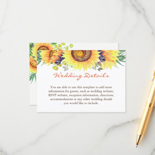 Rustic Sunflowers Chic Clean Wedding Details Info Enclosure Card
