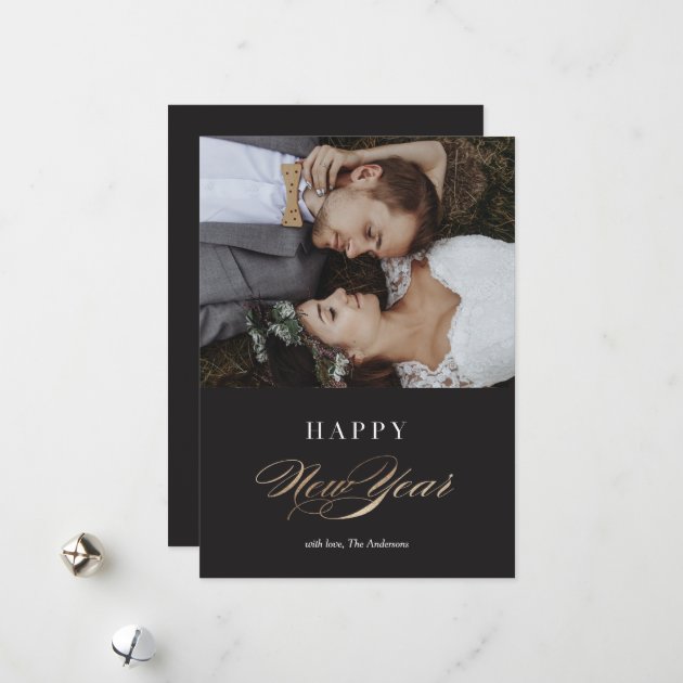 Sophisticated Faux Gold New Year Photo Card
