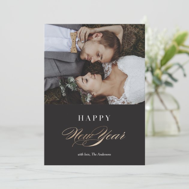 Sophisticated Faux Gold New Year Photo Card