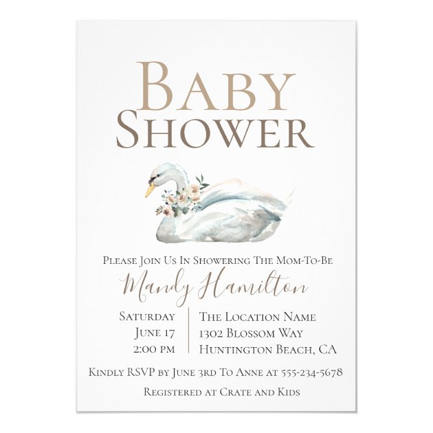 Elegant Swan Floral Neutral Baby Shower Invitation