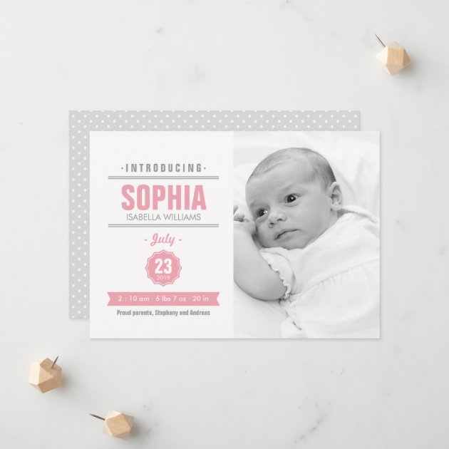 Modern News Pink Baby Birth Photo Announcement