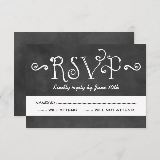 Wedding RSVP Postcard | Black Chalkboard Charm