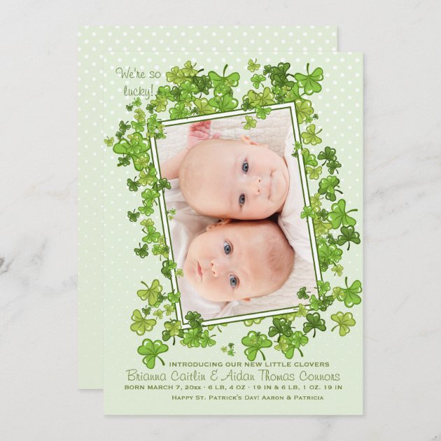 St. Patrick's Baby Photo Birth Announcement