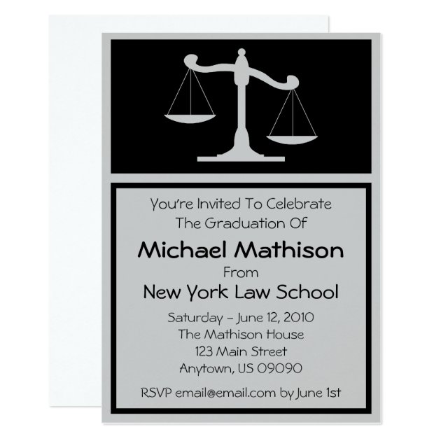 Law School Graduation Invite Black Justice Scales