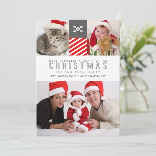 Merry Christmas Modern Stripes Holiday Photo Cards