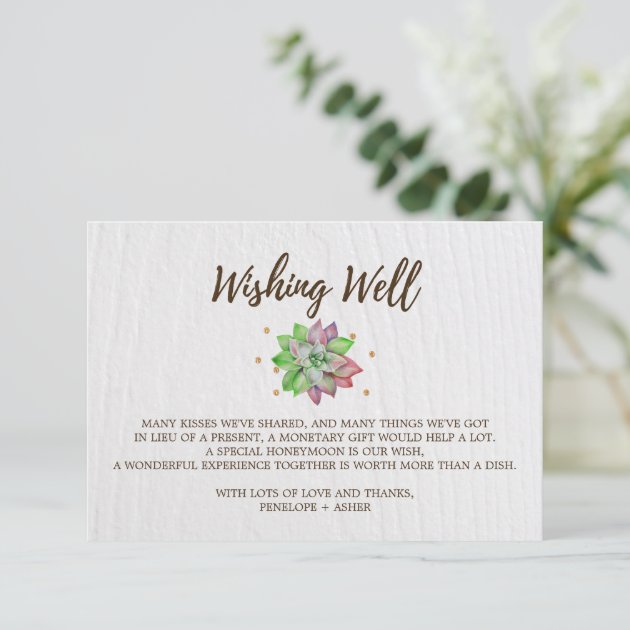 Boho Rustic Floral Succulent Wedding Wishing Well Enclosure Card