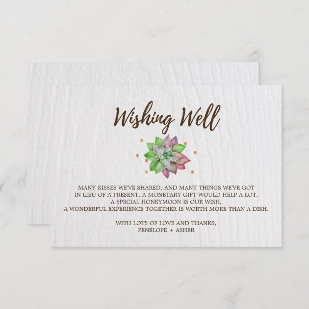 Boho Rustic Floral Succulent Wedding Wishing Well Enclosure Card