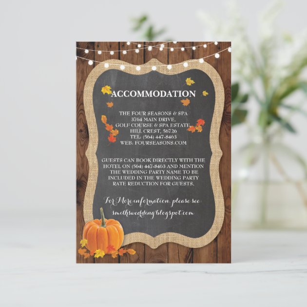 Pumpkin Fall Accommodation Wedding Cards Details