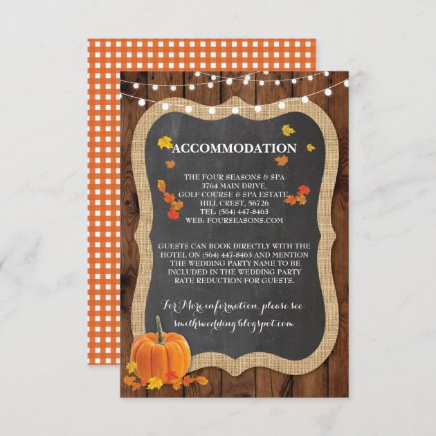 Pumpkin Fall Accommodation Wedding Cards Details