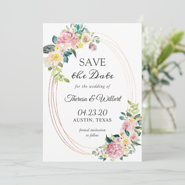 Modern Oval Frame Pastel Floral Save the Date