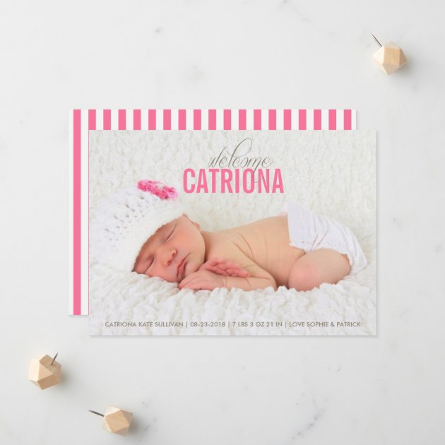 Pink Welcome Baby Photo Baby Birth Announcement