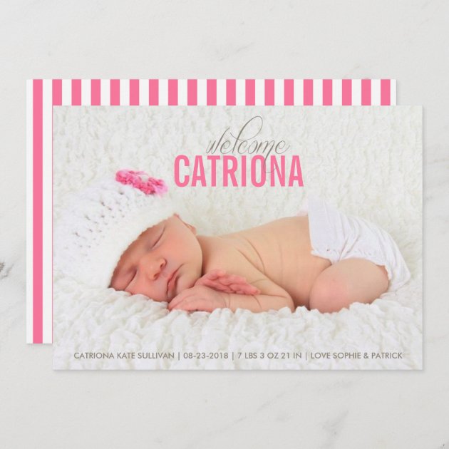 Pink Welcome Baby Photo Baby Birth Announcement