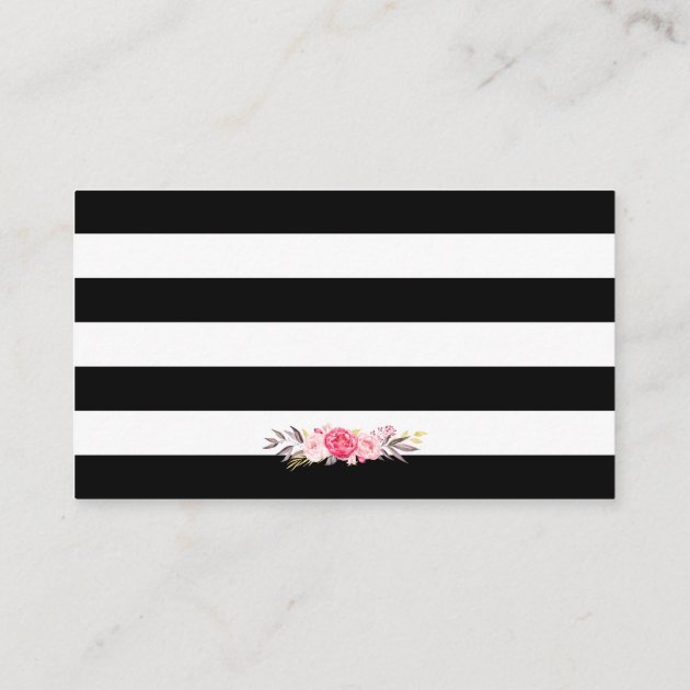 Black White Stripes Floral Wedding Insert Card