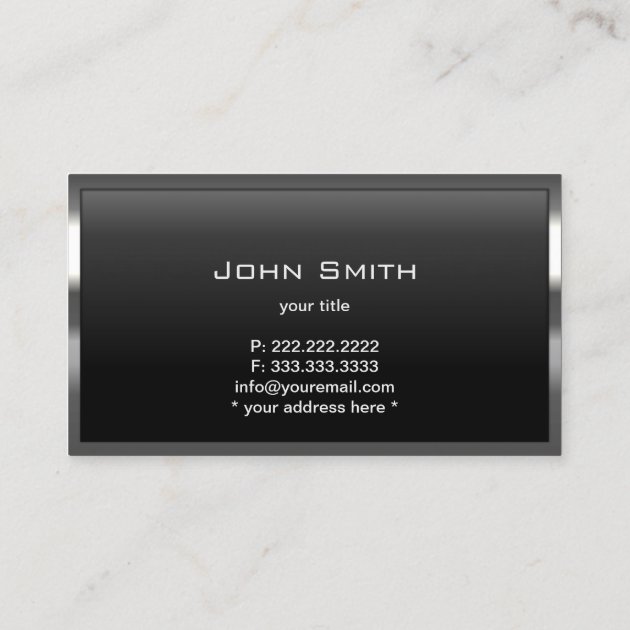 Elegant Monogram Metal Frame Professional Dark Business Card (back side)