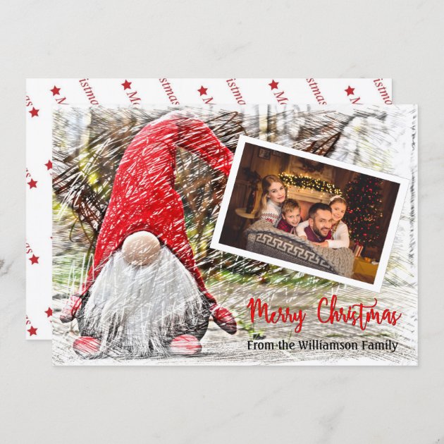Your Photo With Christmas Gnome Christmas Holiday Card