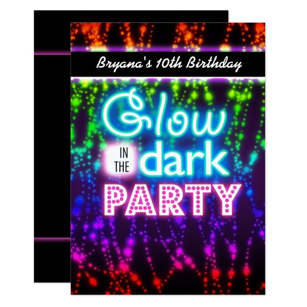 Glow in the dark neon party invitations Rainbow