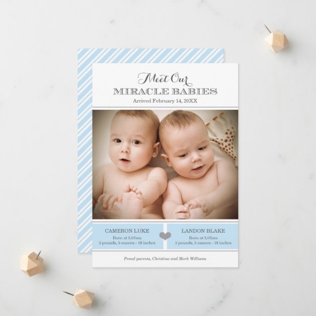 Twins Photo Birth Announcement Card | Baby Boys