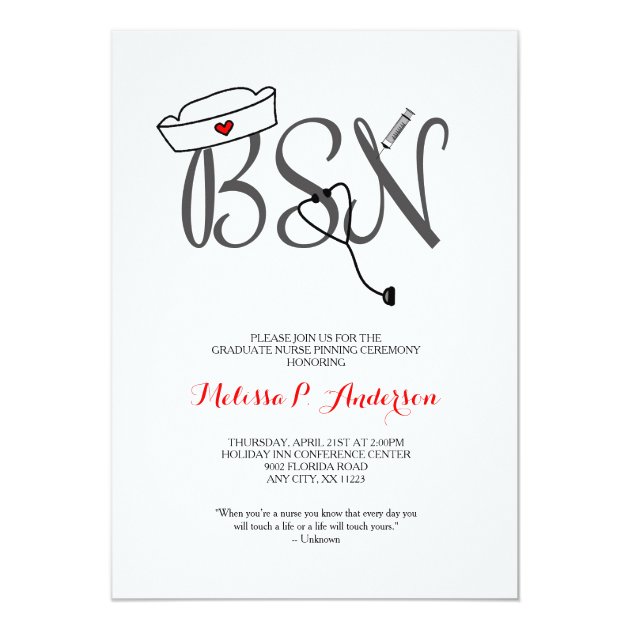 BSN Pinning Ceremony Invite, Fun Nurse Graduation Invitation