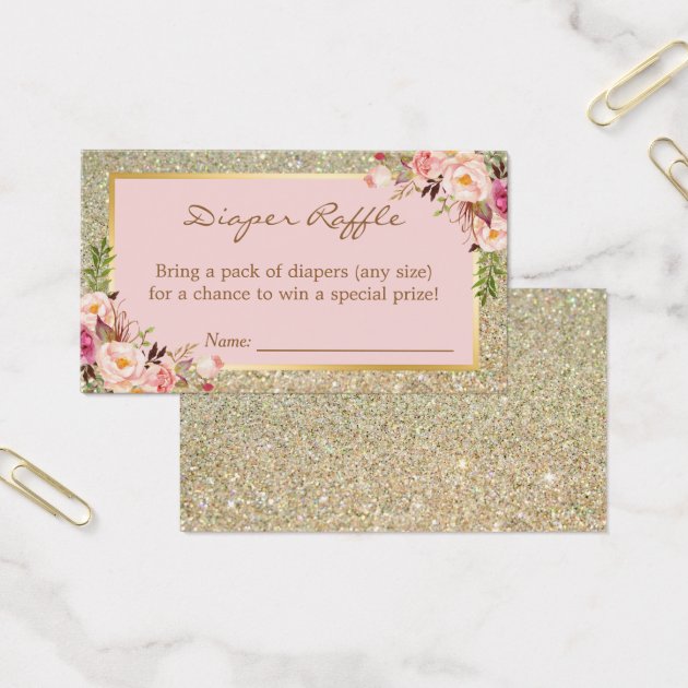 Gold Glitter Floral Baby Shower Diaper Raffle Invitation
