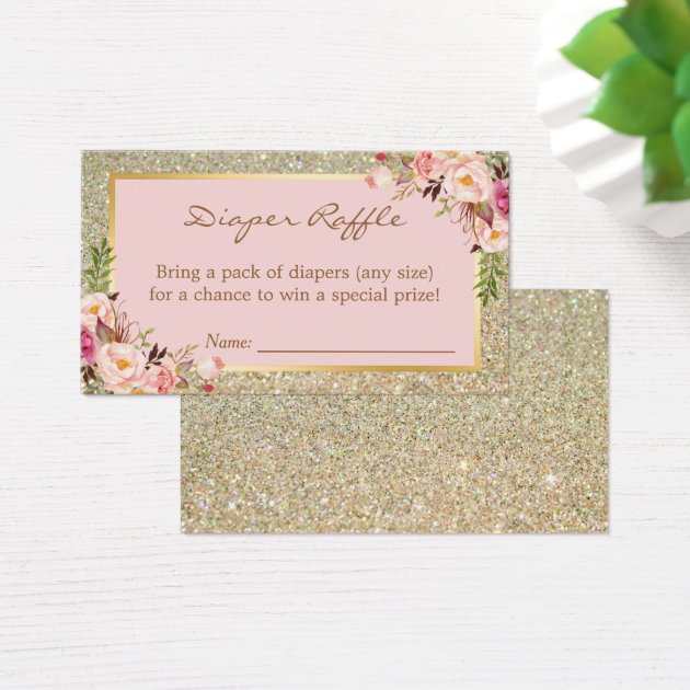 Gold Glitter Floral Baby Shower Diaper Raffle Invitation