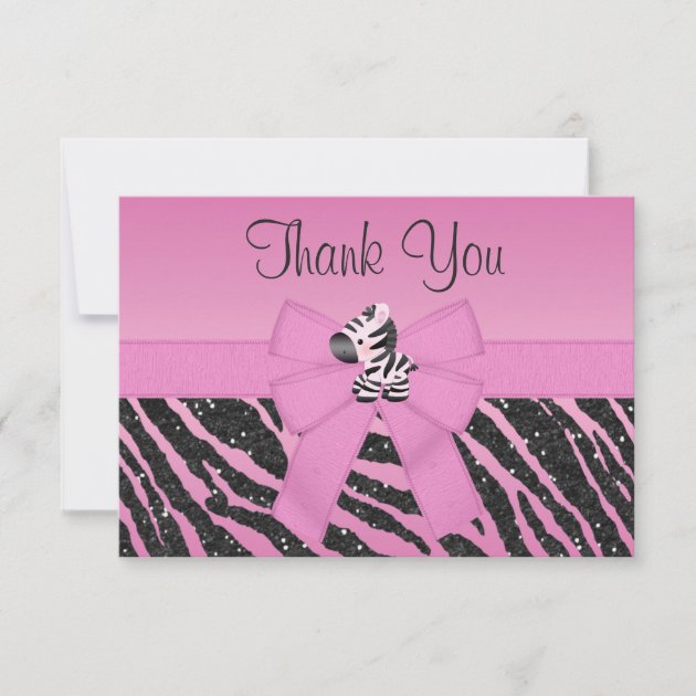 Cute Zebra, Printed Bow & Glitter Look Thank You