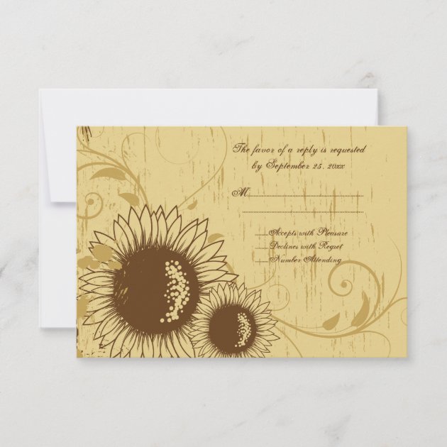 Rustic distressed sunflower wedding rsvp card