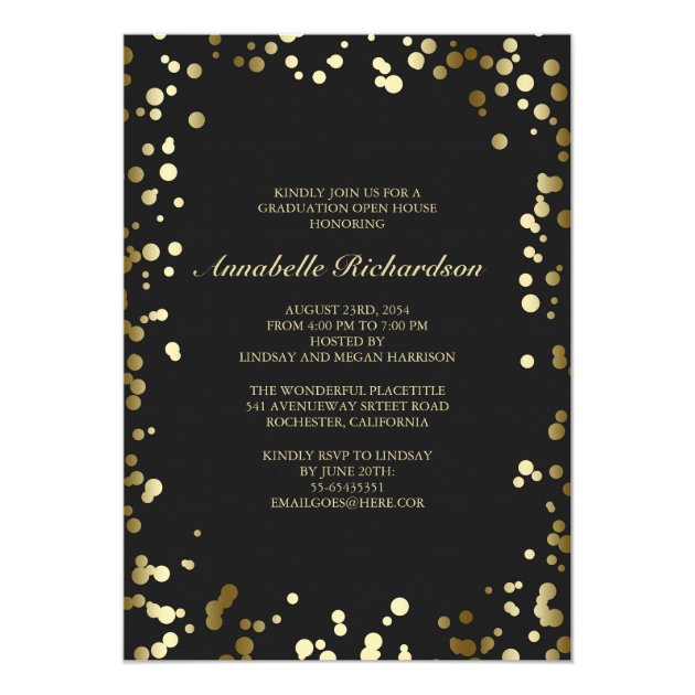 Gold Confetti Dots Black Elegant Photo Graduation Card