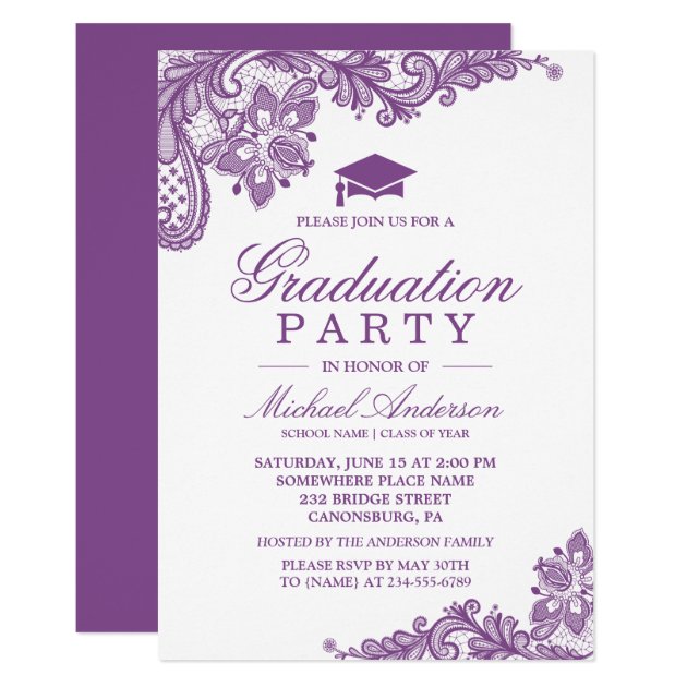 Graduation Party Elegant Lace Lavender Purple Invitation