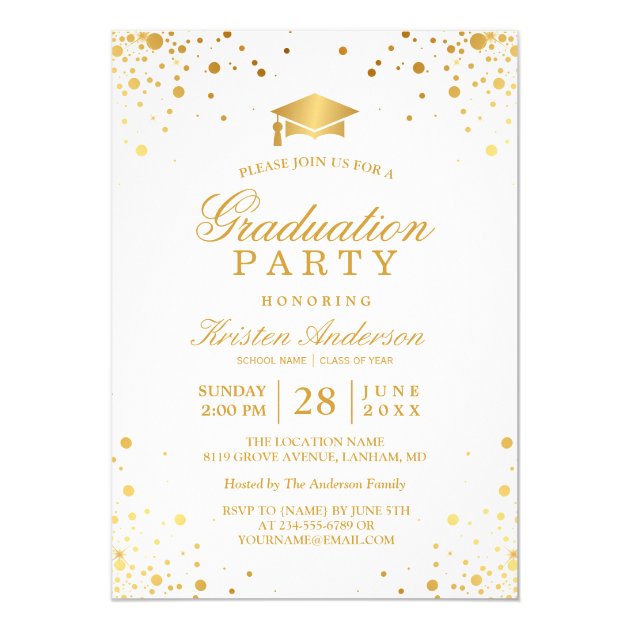 Trendy Gold Confetti Dots Graduation Party Photo Card