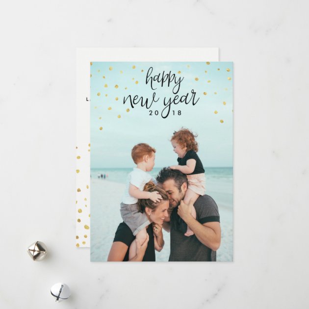Happy New Year Photo Festive Chic Gold Glitter Holiday Card