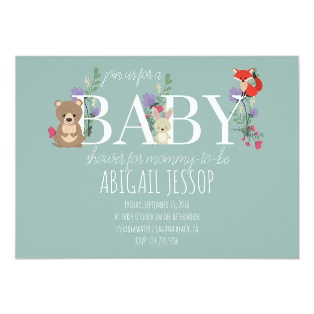 Cute Woodland Animals Baby Shower Invitation Card