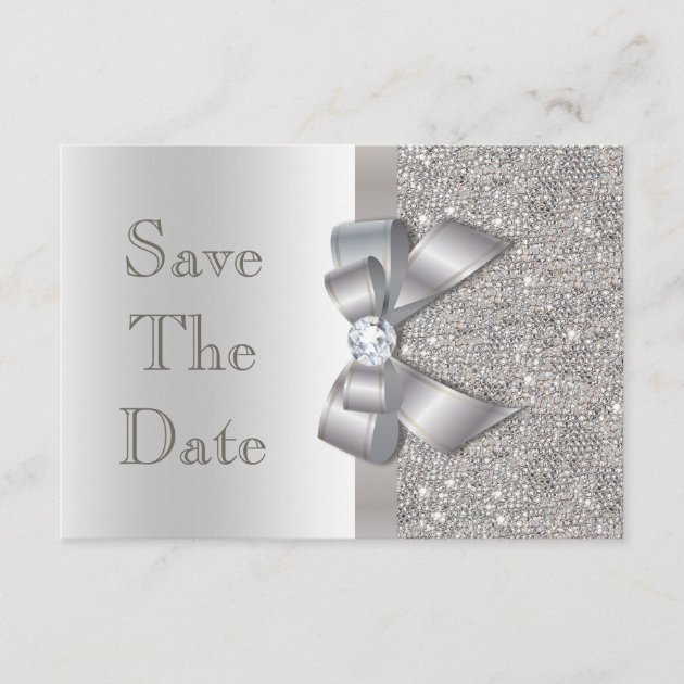 Silver Faux Bow & Diamonds Save The Date