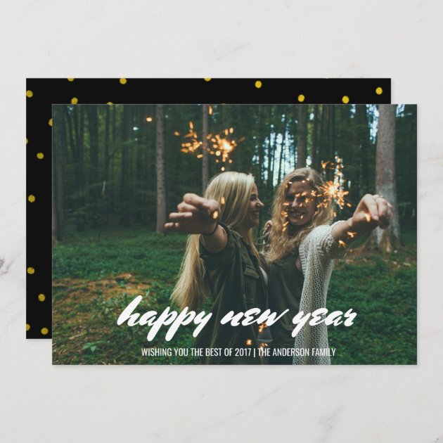 Modern Happy New Year Typography Photo Holiday Card