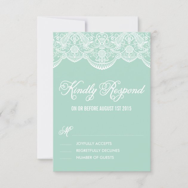 Mint Brocade Lace Wedding RSVP Card