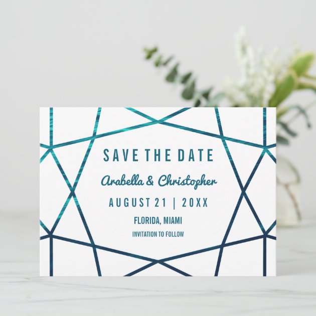 Turquoise Waves Geometric Save The Date