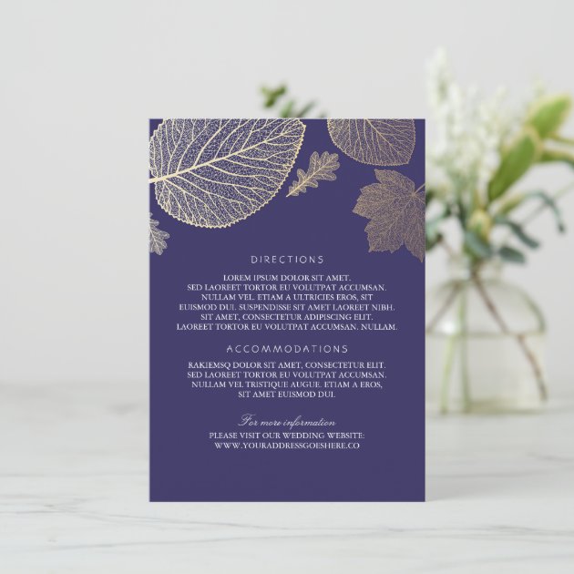 Gold Leaves Navy Wedding Details - Information Enclosure Card
