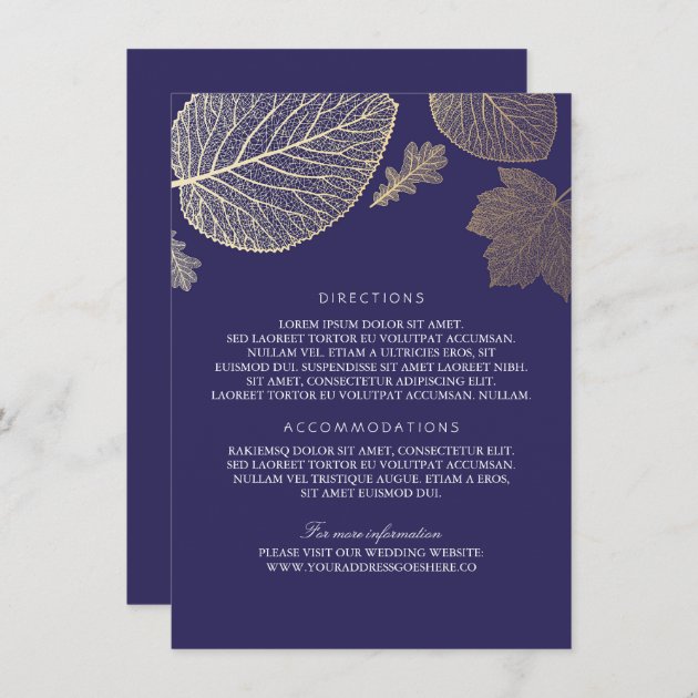 Gold Leaves Navy Wedding Details - Information Enclosure Card