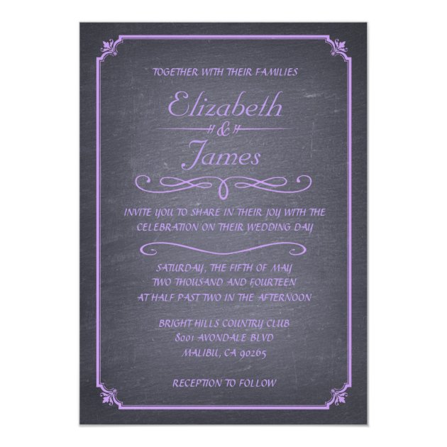 Lavender Vintage Chalkboard Wedding Invitations