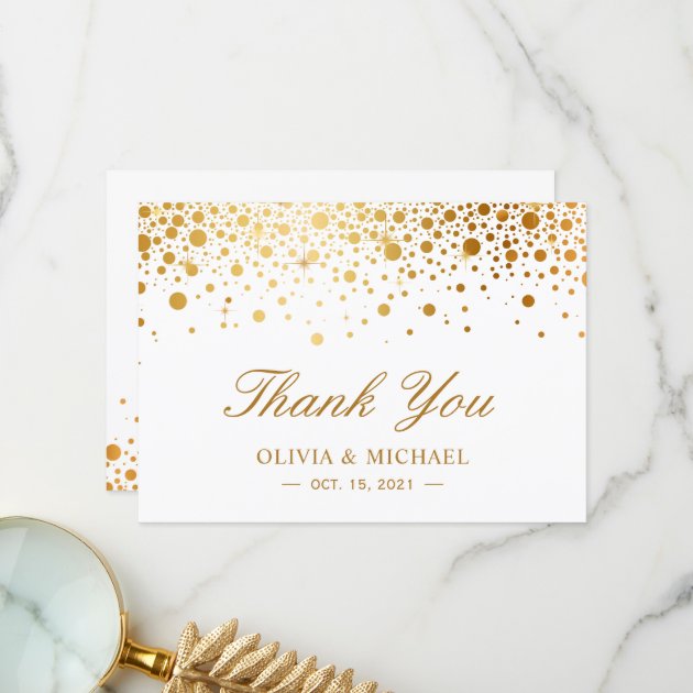 Elegant Faux Gold Foil Confetti Dots Thank You Card