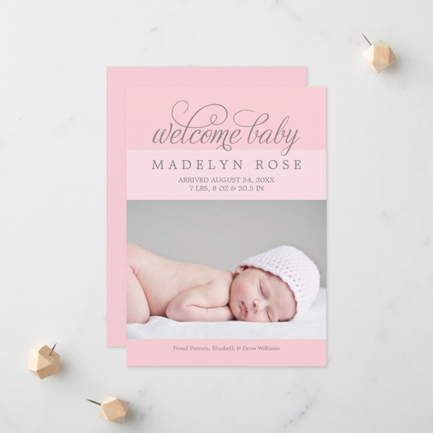 Welcome Baby Girl | Photo Birth Announcement Card