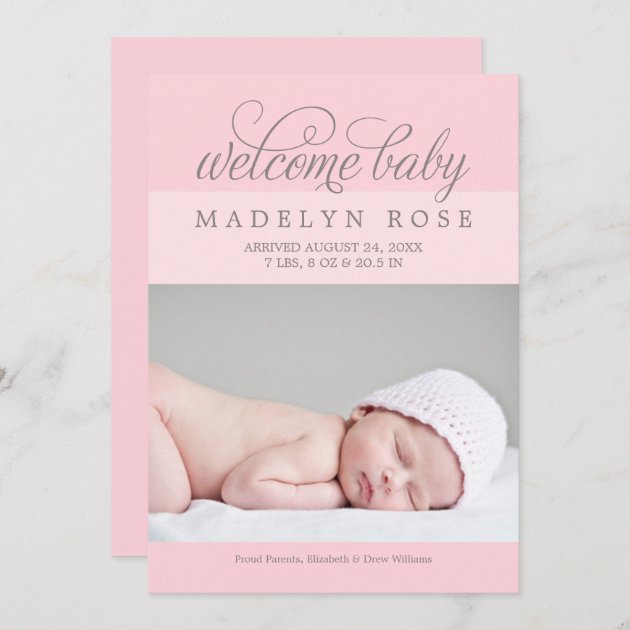 Welcome Baby Girl | Photo Birth Announcement Card