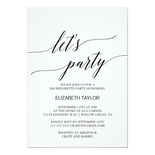 Elegant Calligraphy | Floral Backing Let's Party Invitation