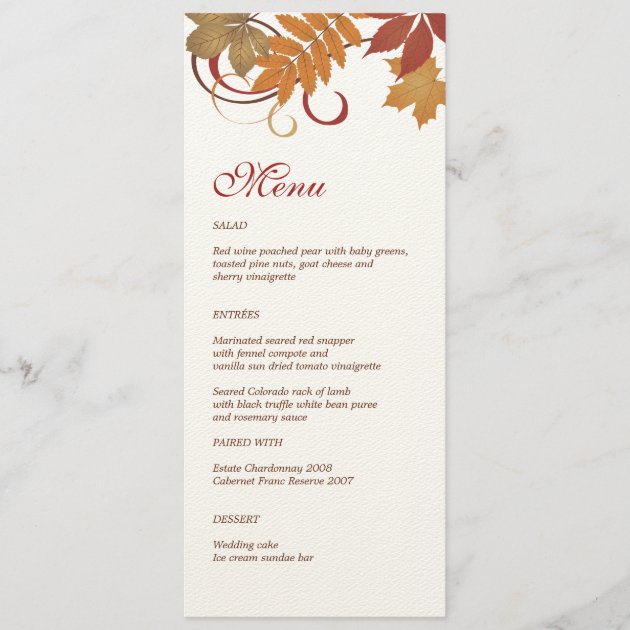 Dinner Menu Card | Autumn Falling Leaves
