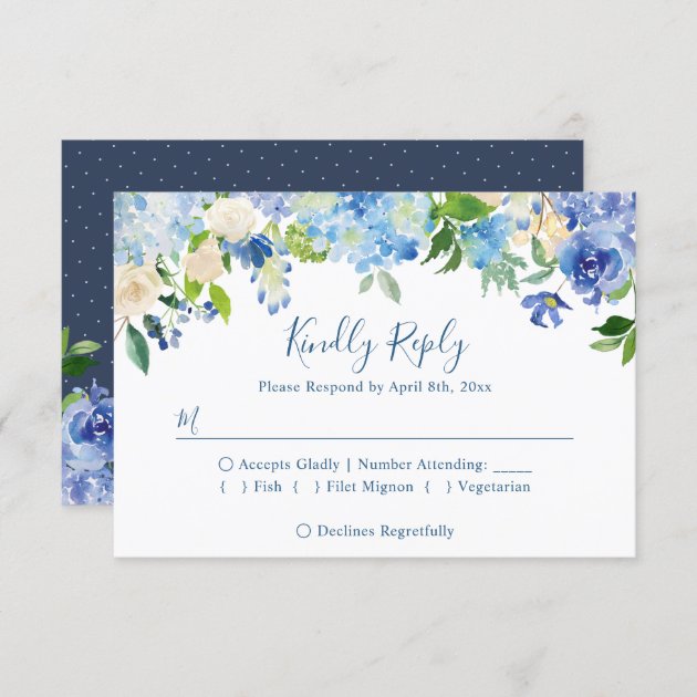Navy Blue Hydrangeas Floral Wedding RSVP Reply