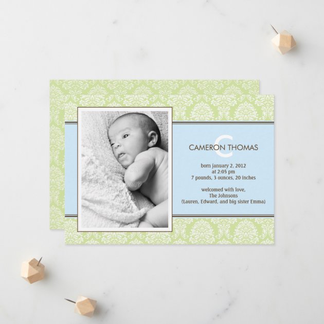 Lovely Damask Baby Boy Birth Announcement